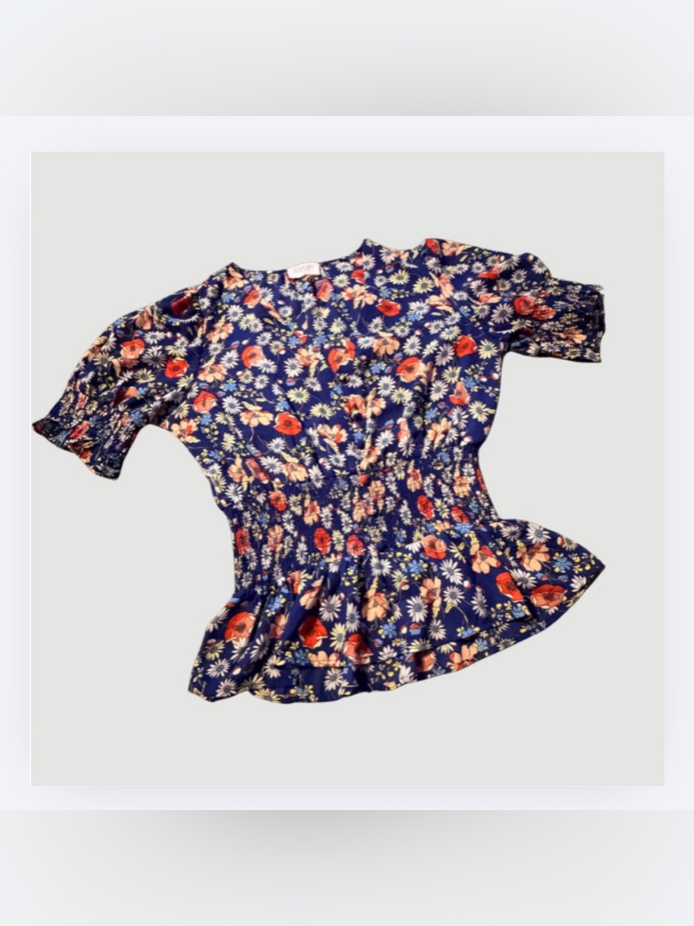 Sienna Sky Navy Floral Blouse, Red & Cream Blooms, SizeS